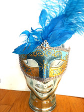 Women's Feathered Peacock Venetian Mardi Gras Masquerade Mask Gold/Teal
