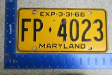 Maryland License Plate Tag MD 1965 65 1966 66 FP 4023