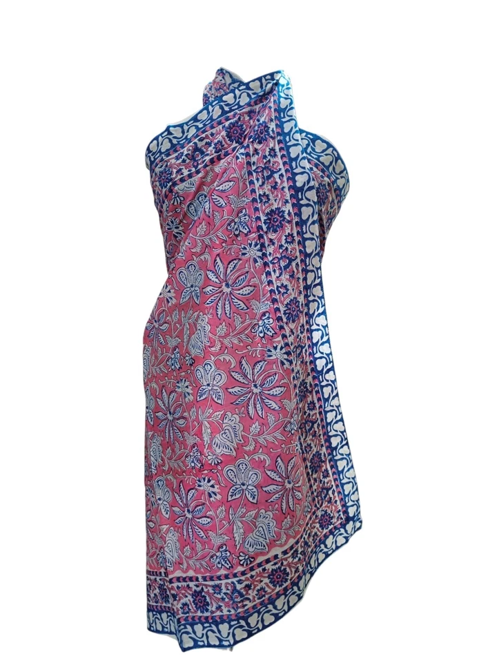 Pareo indio algodón bloque a mano estampado floral mujer envoltura larga bufanda pareo Foto 2 de 4