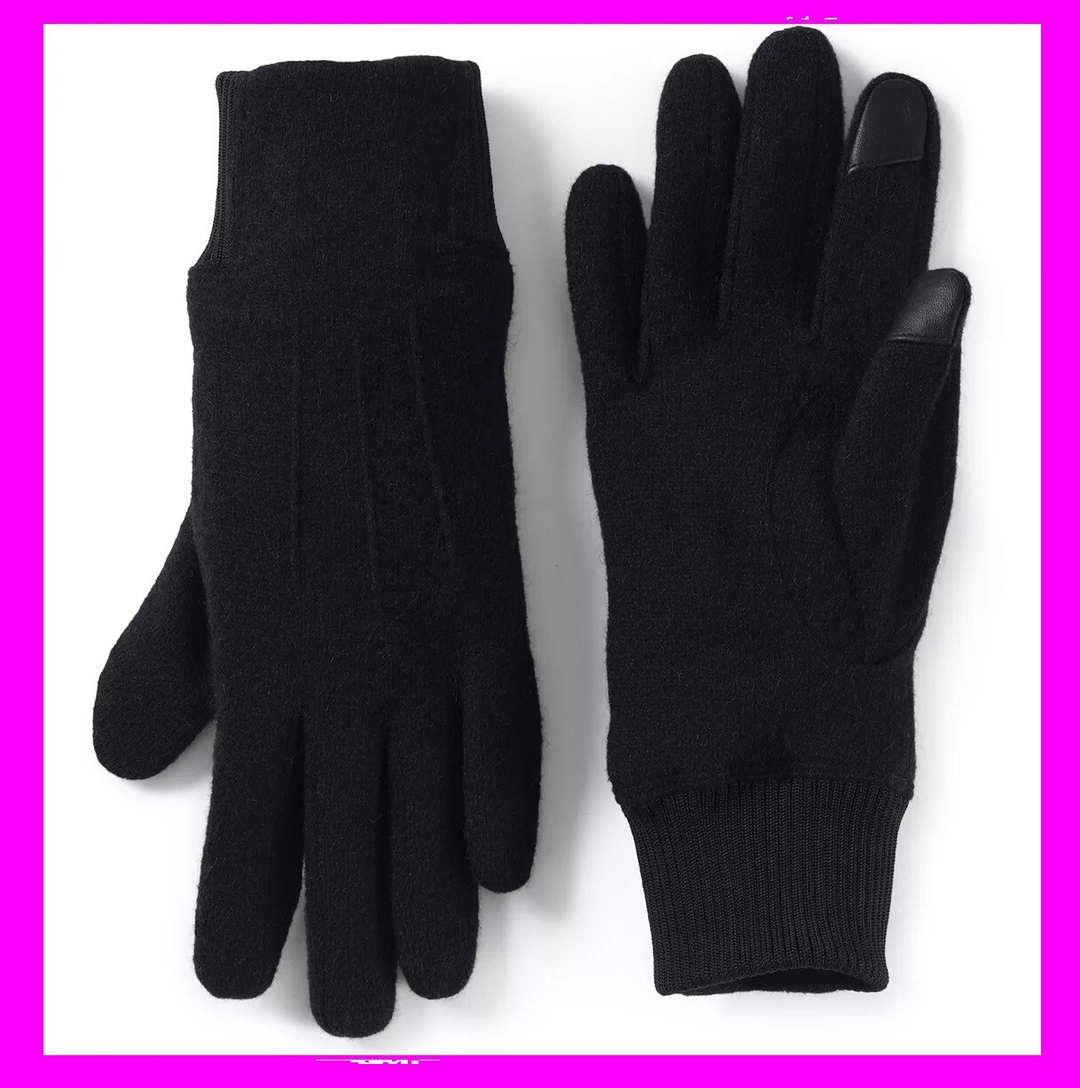 Lands' End Women's EZ Touch Screen Winter Gloves Warm Wool Blend BLACK