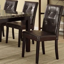 Set of 2 Espresso Color Faux Leather/Rubber wood /MDF Dining Chair Tufted back