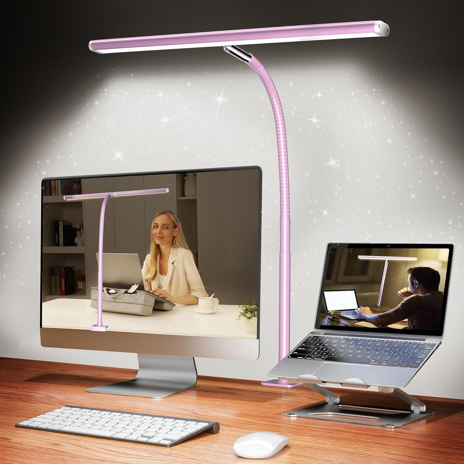 LED Desk Lamp for Office Home, Eye-Caring Desk Light with Stepless Dimming Adjus