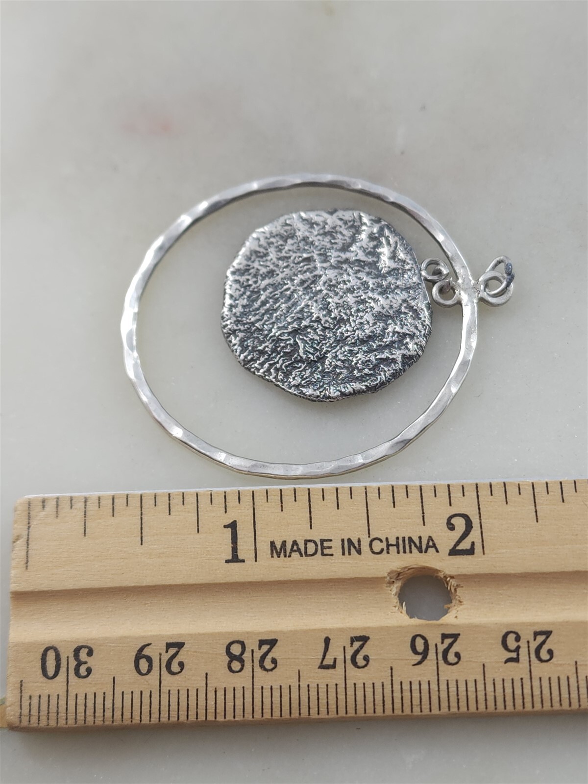 Vintage Solid Sterling Silver Textured Round Dang… - image 4