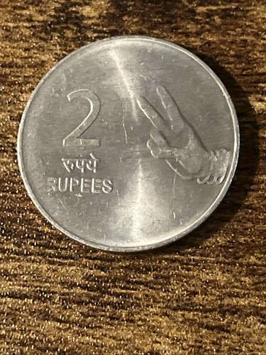 2008 India 2 Rupees Stainless Steel Coin Asoka column Hasta TK8382* - Picture 2 of 3