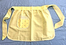 Vintage Half Apron W/ Pocket With Lace Trim And Embroidered Flowers, Tie Back