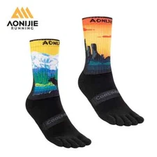 AONIJIE Long Tube Five Toe Socks Shock Absorption Stocking Trail Running Ride