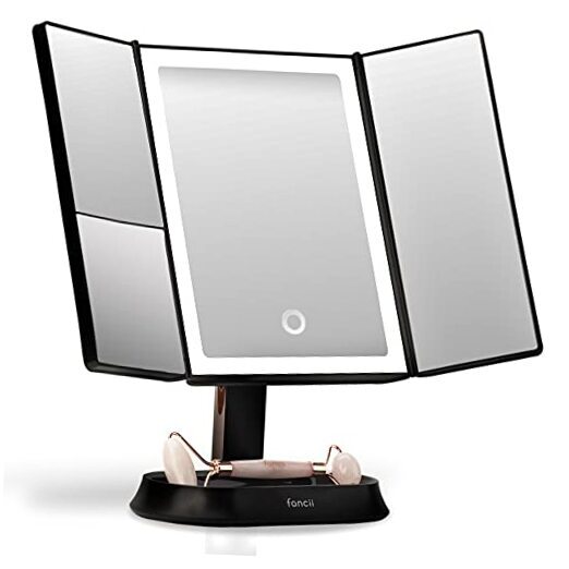 Natural LED Lighted Trifold Vanity Makeup Mirror in Black-image