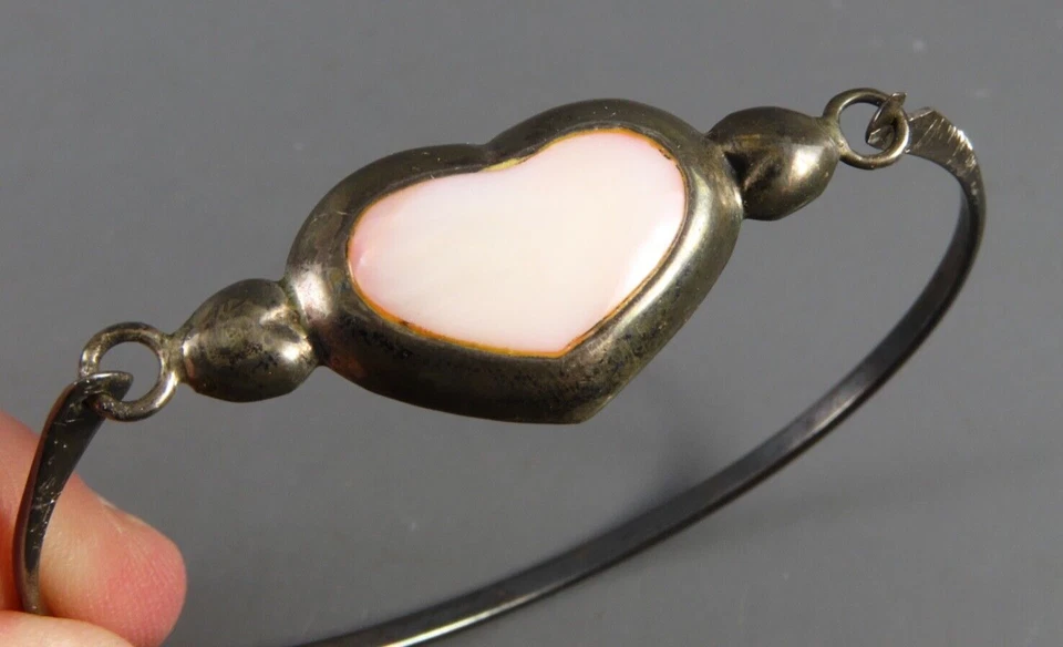 PLATA ESTERLINA Gancho/Bisagra BRAZALETE BRAZALETE Rosa Madre/Perla Corazón BOHO CHIC DE COLECCIÓN Foto 3 de 4