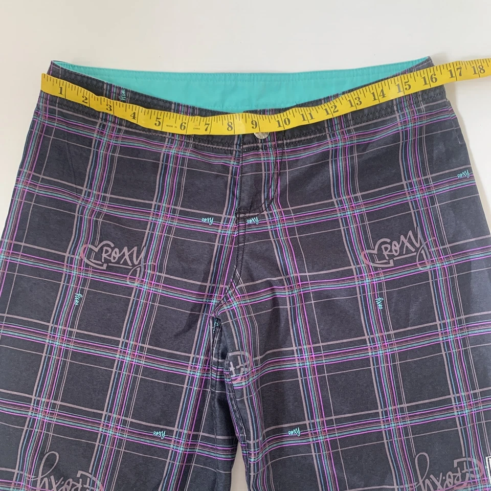 Board Shorts Vintage Roxy Mujer Cintura 85cm Negro Púrpura Cuadros Foto 3 de 4