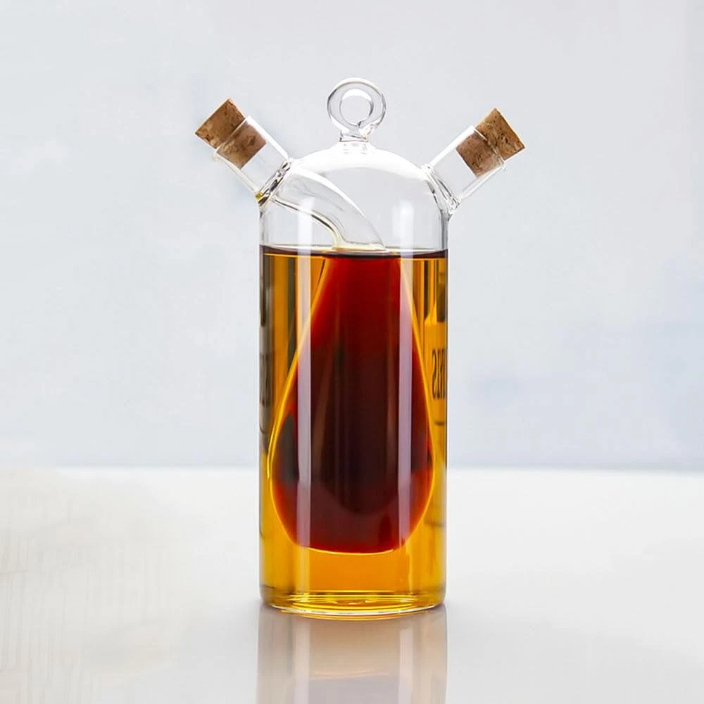 2 in 1 Olive Oil Vinegar Dispenser Clear Glass for Kitchen Cooking Container
