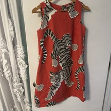 Love Lilly Large Tiger Shift Dress Size 2 Red Pockets Sleeveless Cotton