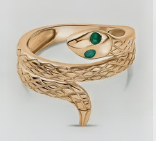 Emerald Serpent Snake Ring in Yellow Gold Plated Sterling Silver 3 sizes availab
