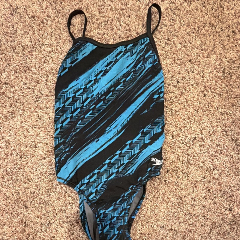 Speedo Women's One-Piece Open Back Swimsuit Black/Blue Geometric Print