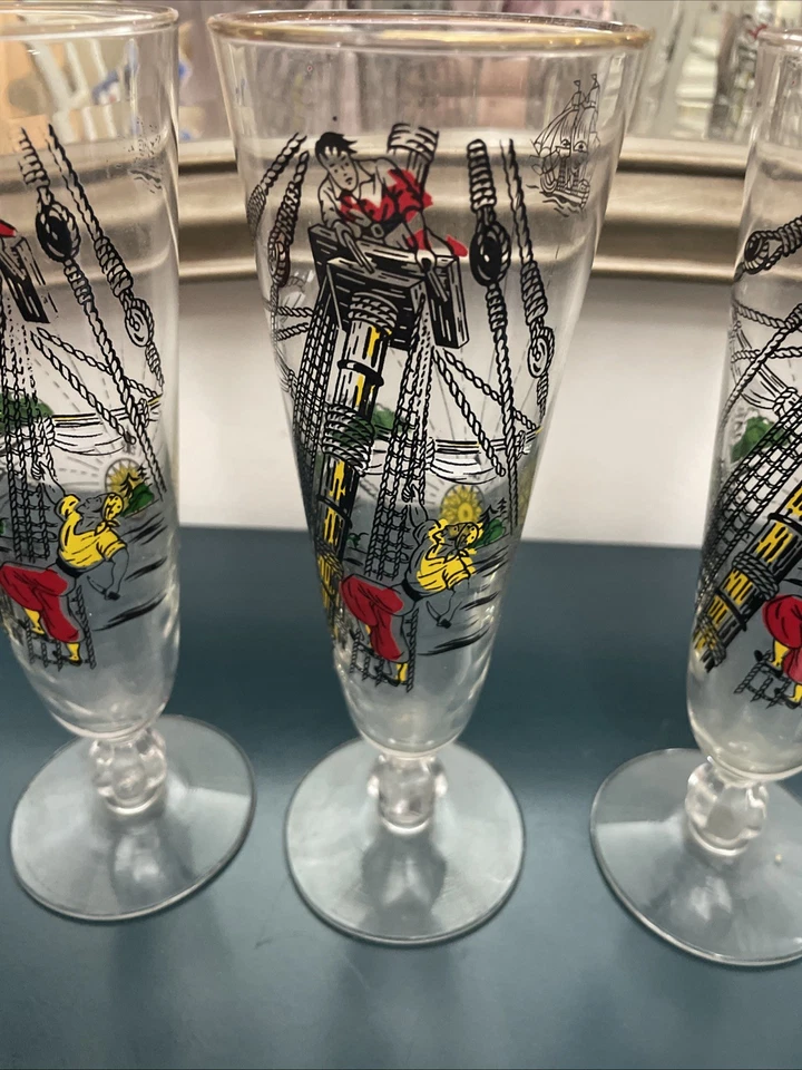 Juego De 4 Vasos De Cerveza Pilsner Libbey Treasure Island 8.5" De Colección Años 50 - ¡Piratas! Foto 4 de 4