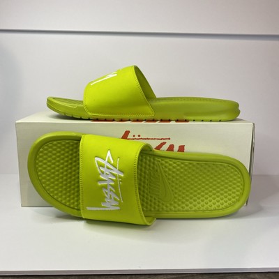 Nike X Stussy Benassi Slides Sandals Bright Cactus CW2787 300 Men s Size 12