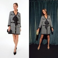 Pomander Place | NEW Coco Tweed Houndstooth Bow Mini Dress Black White Size XXL