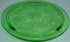 VINTAGE VASELINE GREEN GLASS FOOTED CAKE PLATE SUNFLOWERS JEANETTE