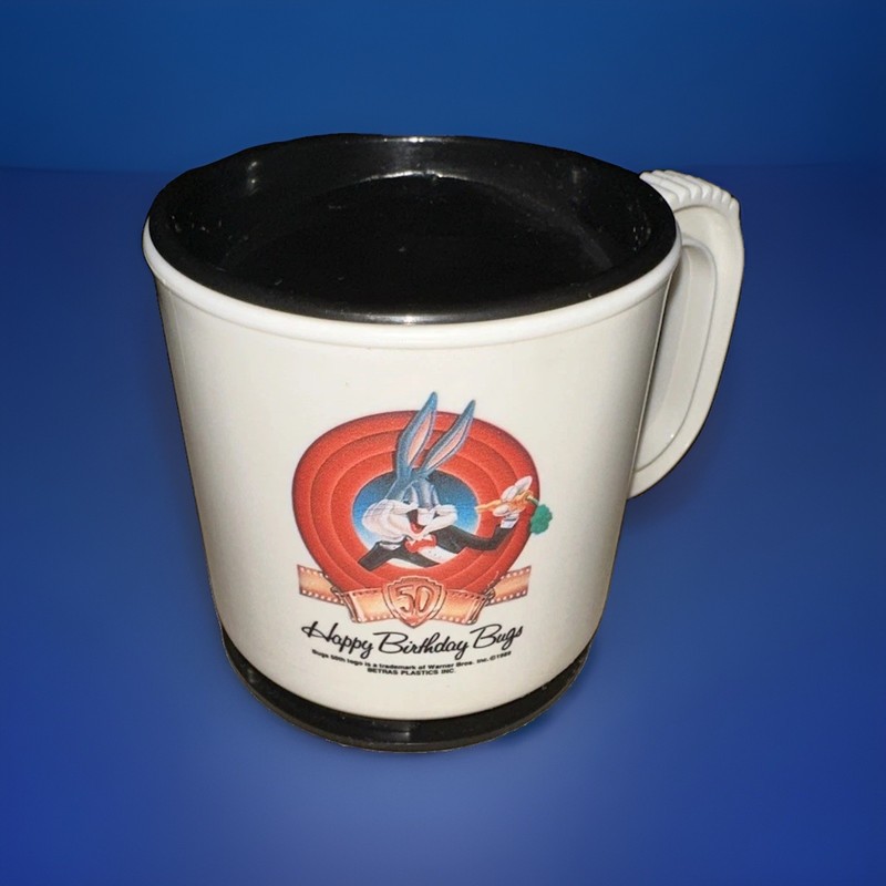 Vintage Looney Tunes Bugs Bunny 50th Birthday Coffee Tea Mug Cup Plastic KG 1989