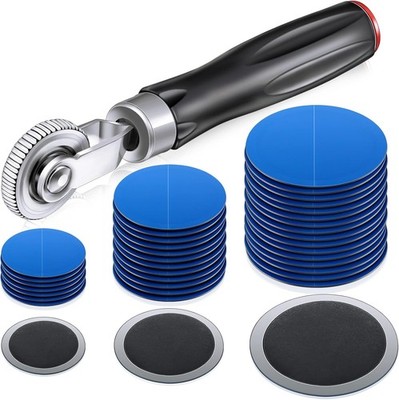 61 Pieces Tire Patches Set in Multiple Sizes with Patch Roller Auto Repair Tool