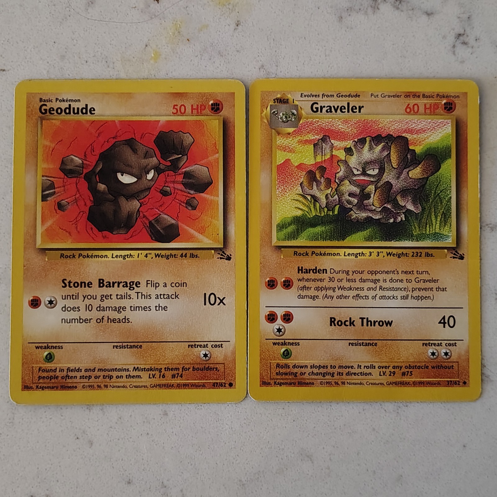 Geodude 47/62 & Graveler 37/62 Fossil 2 Pokemon Card WOTC (LP)