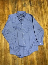 NWOT Vintage Lands End Cotton Blend Blue OCBD Button Down Shirt Size 15.5x32