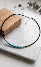 Handmade Black Seed Beads Choker Neckace With Turquoise Beads