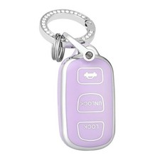 Key Fob Cover with Keychain for Toyota, Soft TPU Car Key Case Silver Purple