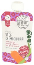  Pack of 12 Serenity Kids Baby Food Beef Chimichurri Natural Puree 3.5 Oz
