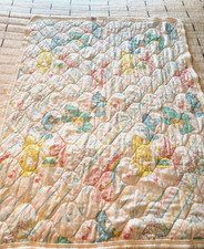 GUC Vintage 42"x33" Curity Baby Care Bears Pastel Crib Quilt 1980s Music