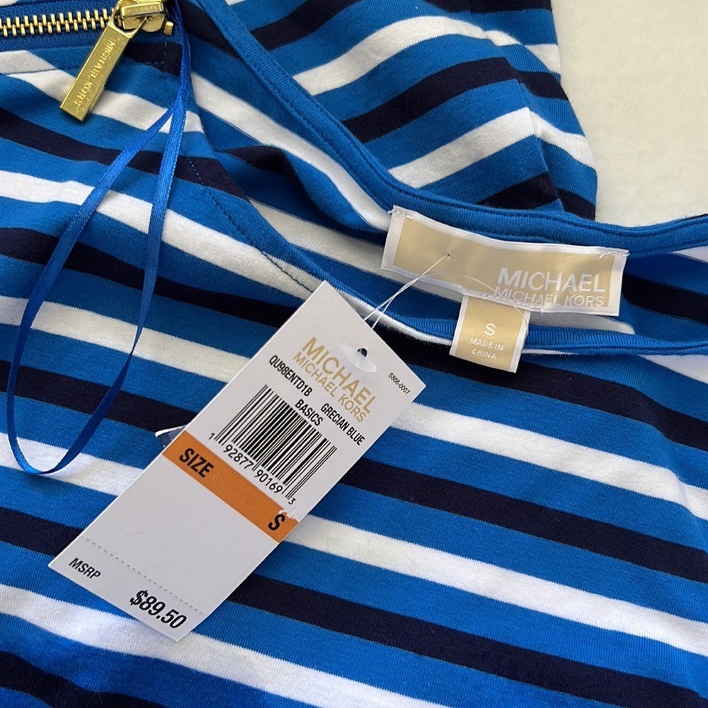 MICHAEL KORS Mini Dress Jersey Knit Grecian Blue Stripes Stretch Coastal NEW thumbnail 8