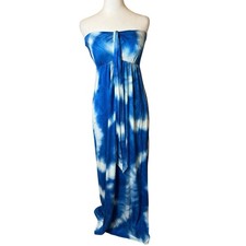 Soma Halter Maxi Bra Dress Blue White Tie Dye Medium Vacation Beach Cruise Vacay