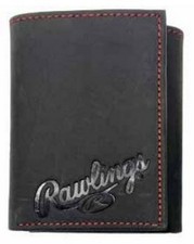 Rawlings High Grade Debossed Tri-fold Wallet Baseball Genuine Leather Black