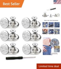 12 Pcs Button for Sewing Metal Jeans17 mm No-Sew Nailess Removable Metal Jean...