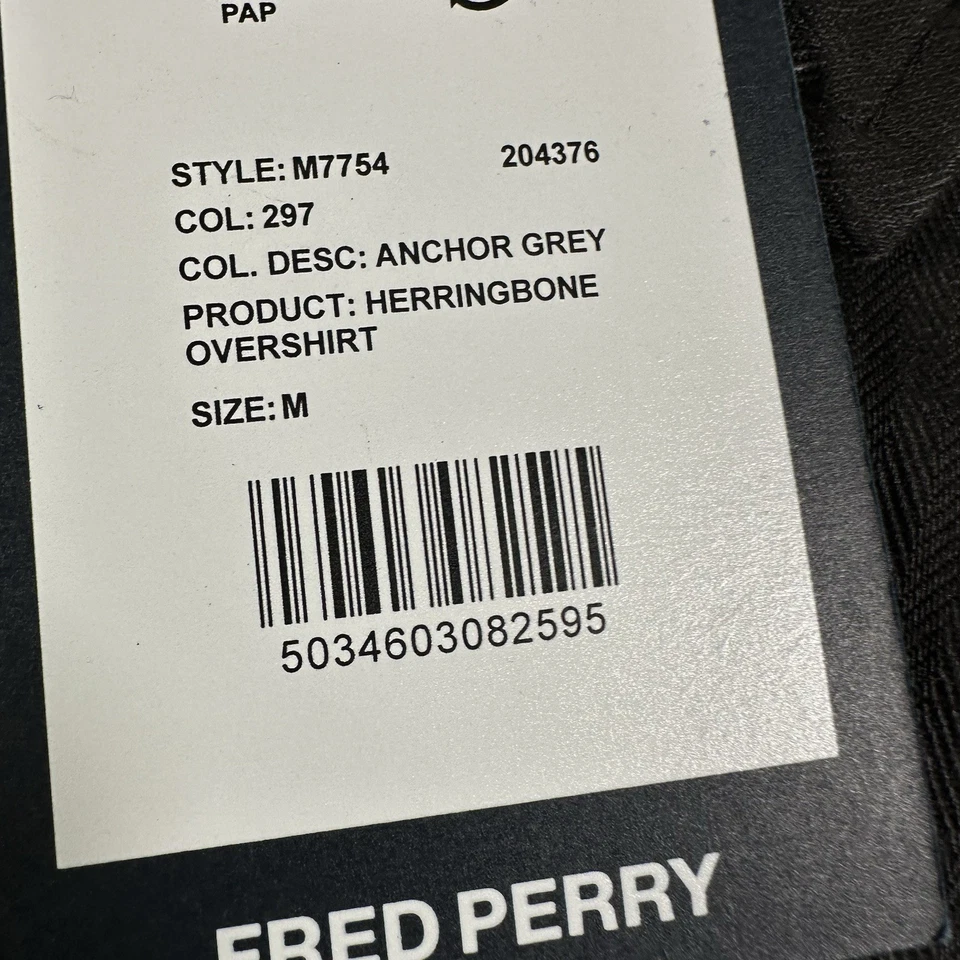 FRED PERRY Mens Anchor Grey Herringbone Overshirt SIZE MEDIUM BNWT M7754 - Image 4 of 4