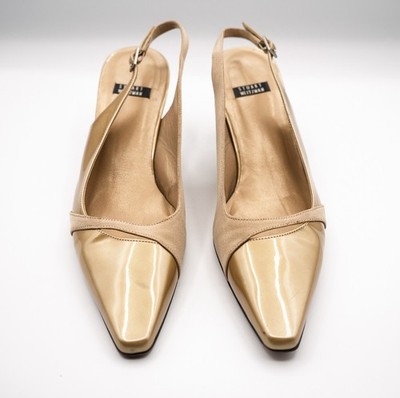 Stuart Weitzman Gold Slingback Heels Women s Size 7B Square Toe Dress Shoes VGC