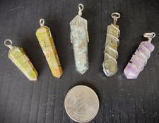 5 Wire Wrapped Gemstone Stone Pendants 1 Resin-Wrapped Stones 3-4.5 cm