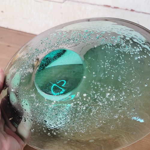 Vintage Blown Art Glass Bowl, Green Bubble Glass Dish, MCM Decor - Picture 6 of 6