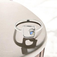 Natural Rainbow Moonstone Handmade Band Crown Chakra Ring Size 8 Sterling Silver