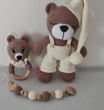 Orsetto, sonaglio, portaciuccio uncinetto,regalo benvenuto-a, nascita, battesimo