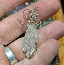 Handcrafted Wire Wrapped Clear Quartz Charm Pendant Silver Wire
