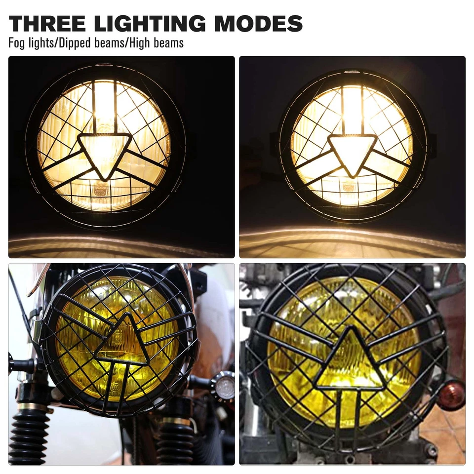 Faro con lente retro ámbar y rejilla protectora para Triumph Street Speed Twin Foto 3 de 4