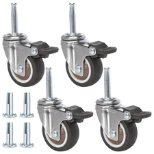 2 Inch Stem Rubber Caster Wheels, Swivel Casters Set of 4 with Brake, Ball