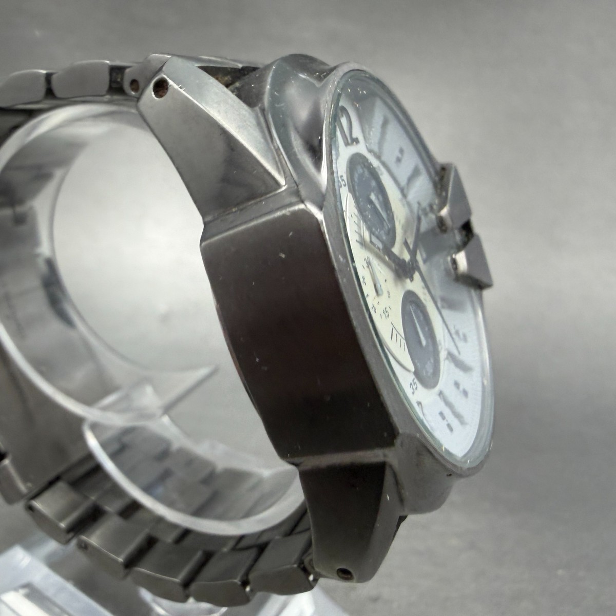 Diesel Chronograph Watch Men 45mm White Dial Black Tone Date Round 
