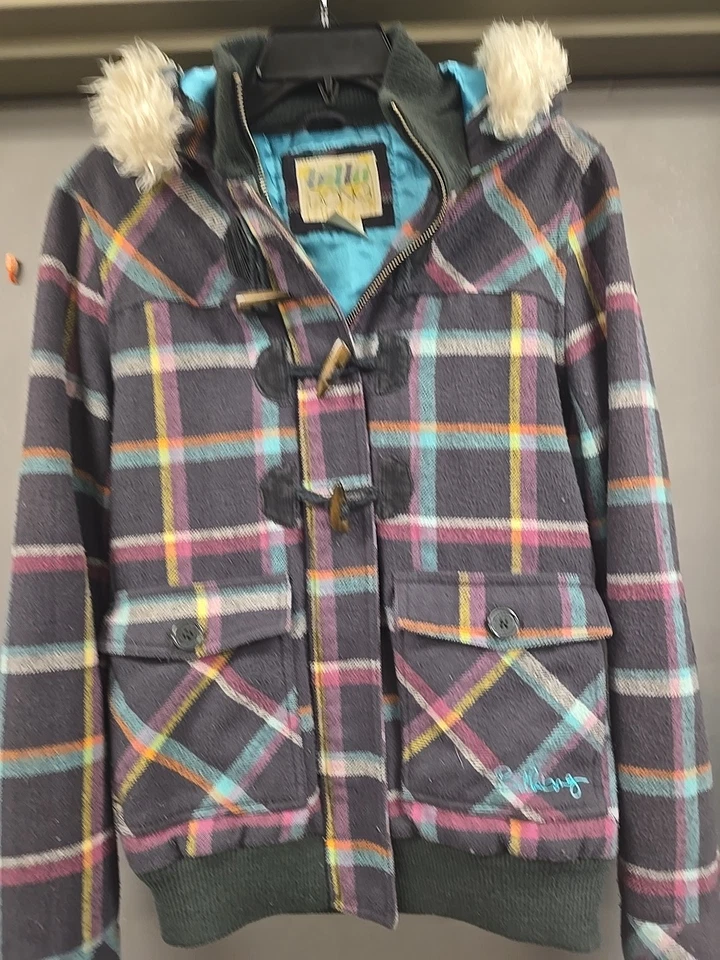Billabong 女士连帽全拉链冬季夹克外套。 格子。 大号 — 第 4/4 张图片