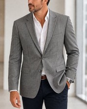 Vitale Barberis Canonico Gray Pinstripe Wool Blazer 48 Classic Fit