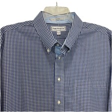 Paul Fredrick Non-Iron Two-Play Broadcloth Shirt Mens 18.5 Blue Check Cotton