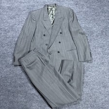 VTG Christian Dior Monsieur Men's Gray Pinstripe Double Breasted Suit 44L 35x30