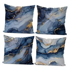 Abstract Pillow Covers - 18x18 Set of 4, Blue Marble Decorative Pillows for