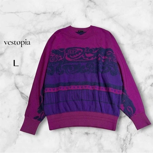 Vestopia Purple Knit Sweater L Size Wool Made in Japan - product listing photo