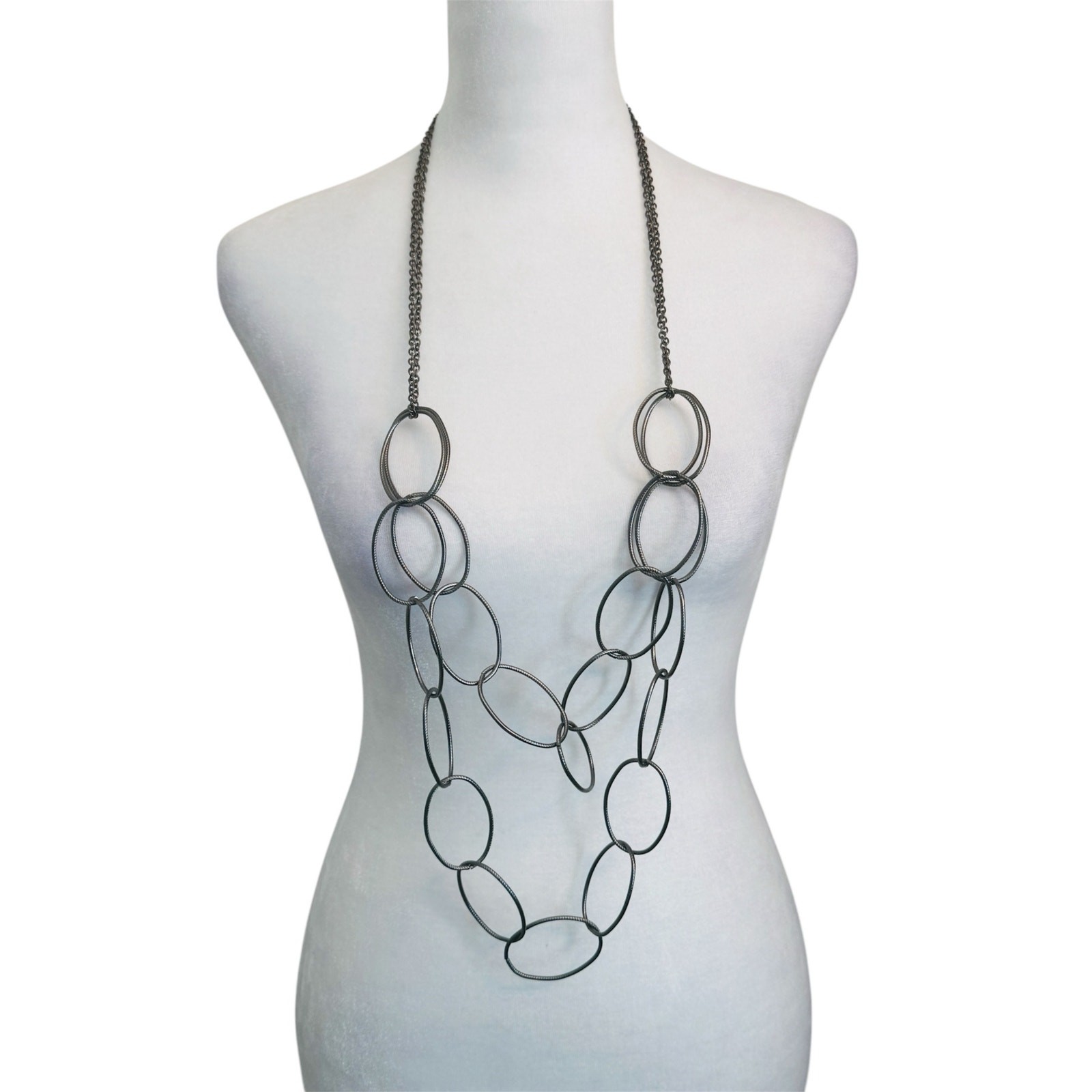 Long Large Oval Interlinking Double Chain Necklac… - image 1